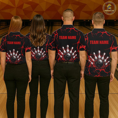Custom Black & Red Thunder Bowling Shirt for Men Bowling Team Jersey Polo & Quarter-Zip QZT1230