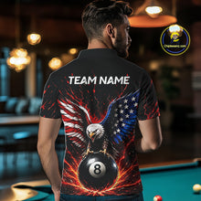 Load image into Gallery viewer, Man wearing a black polo shirt with an eagle and number 8 design, standing in a pool hall.