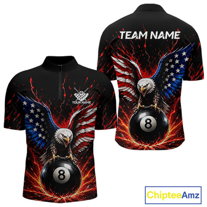 Black quarter-zip jersey with eagle design and 8-ball, customizable text on a white background