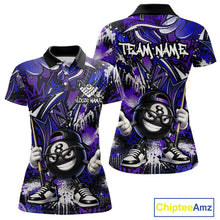 Load image into Gallery viewer, Purple and blue polo shirt with cartoon billiard ball characters and 'Team Name' text, featuring Chiptee Amz branding.