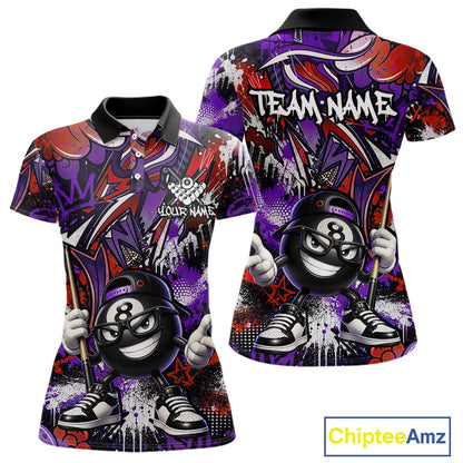 Red and purple polo shirt with cartoon character design and 'Team Name' text, featuring the brand 'Chiptee Amz'.