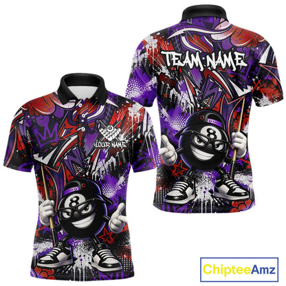Red and purpel polo shirt with a cartoon character and 'Team Name' text, featuring the brand 'Chiptee Amz'.