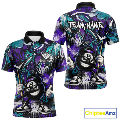Teal and purple polo shirt with a cartoon character and 'Team Name' text, featuring the brand 'Chiptee Amz'.