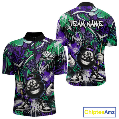 Green and purple billiard jersey with cartoon character design on a white background, featuring the brand 'Chiptee Amz'.