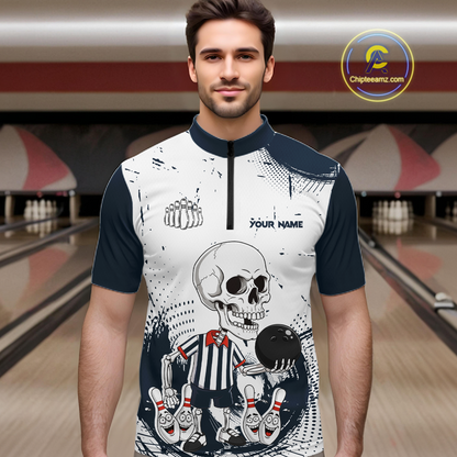 Skeleton Bowling Team Shirt for Men Personalized Funny Bowling Team Jersey Polo & 1/4-Zip QZT818