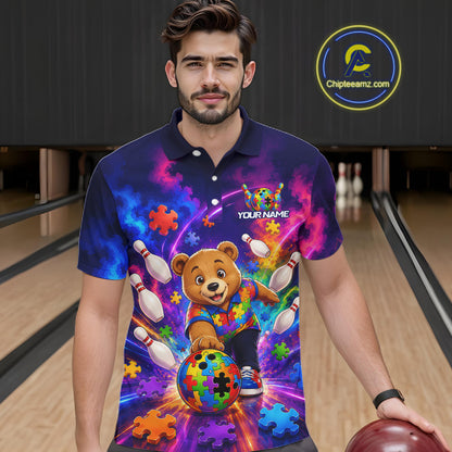 Colorful Autism Bear Bowling Shirt Custom Bowling Jersey League for Men Polo & Quarter-Zip QZT1052