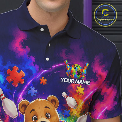 Colorful Autism Bear Bowling Shirt Custom Bowling Jersey League for Men Polo & Quarter-Zip QZT1052