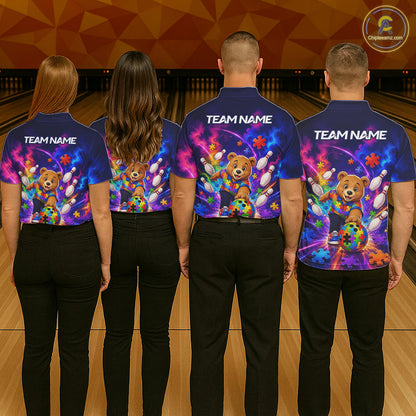 Colorful Autism Bear Bowling Shirt Custom Bowling Jersey League for Men Polo & Quarter-Zip QZT1052