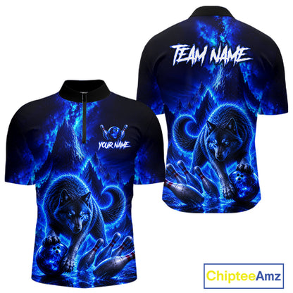Black and blue shirt with wolf design and 'Team Name' text on a white background