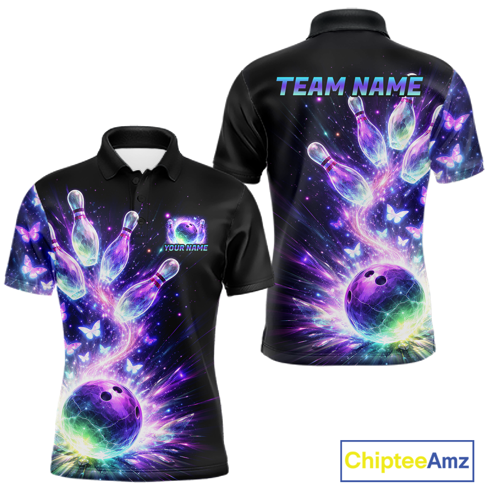 Neon Aurora Bowling Shirt Custom Galaxy Glow Bowling Jersey for Men Polo & Quarter-Zip QZT967