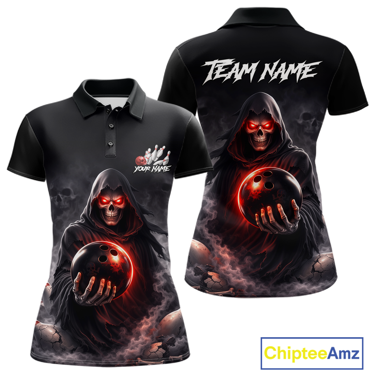 Personalized Grim Reaper Bowling Team Shirt for Women Bowling Jersey Polo & 1/4-Zip Bowling Outfit QZT881