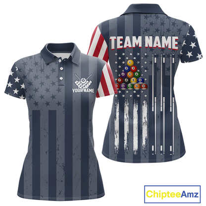 Custom American Flag Billiard Team Shirts for Women Patriotic Billiard Jersey Polo & 1/4 Zip Pool Shirt BHT24