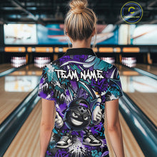 Load image into Gallery viewer, Person wearing a colorful bowling shirt with 'TEAM NAME' text in a bowling alley.