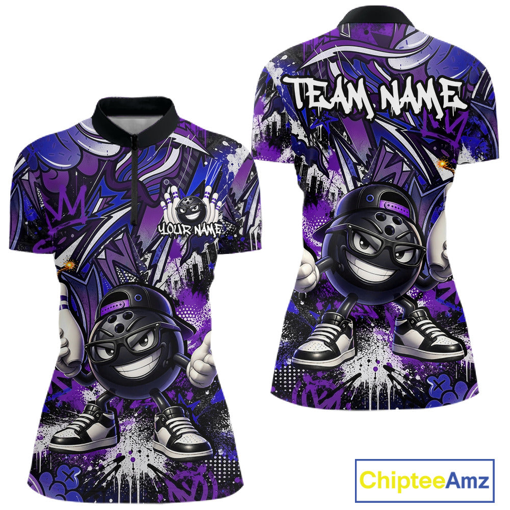 Purple and black sports jersey with cartoon character design on a white background, featuring 'Team Name' text.