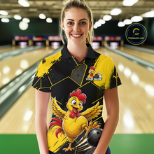 Load image into Gallery viewer, Custom Black &amp; Yellow Funny Chicken Bowling Shirt for Women Bowling Team Jersey Polo &amp; 1/4-Zip QZT1010