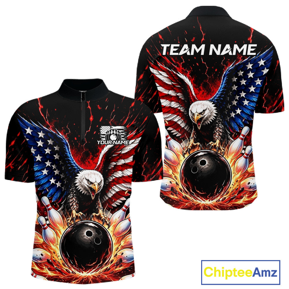 Bowling shirt with eagle design and customizable text on a white background