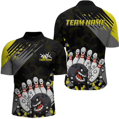Custom Yellow Funny Bowling Shirt Crazy Bowling Jersey Women Polo & 1/4 Zip Bowling Outfit QZT785