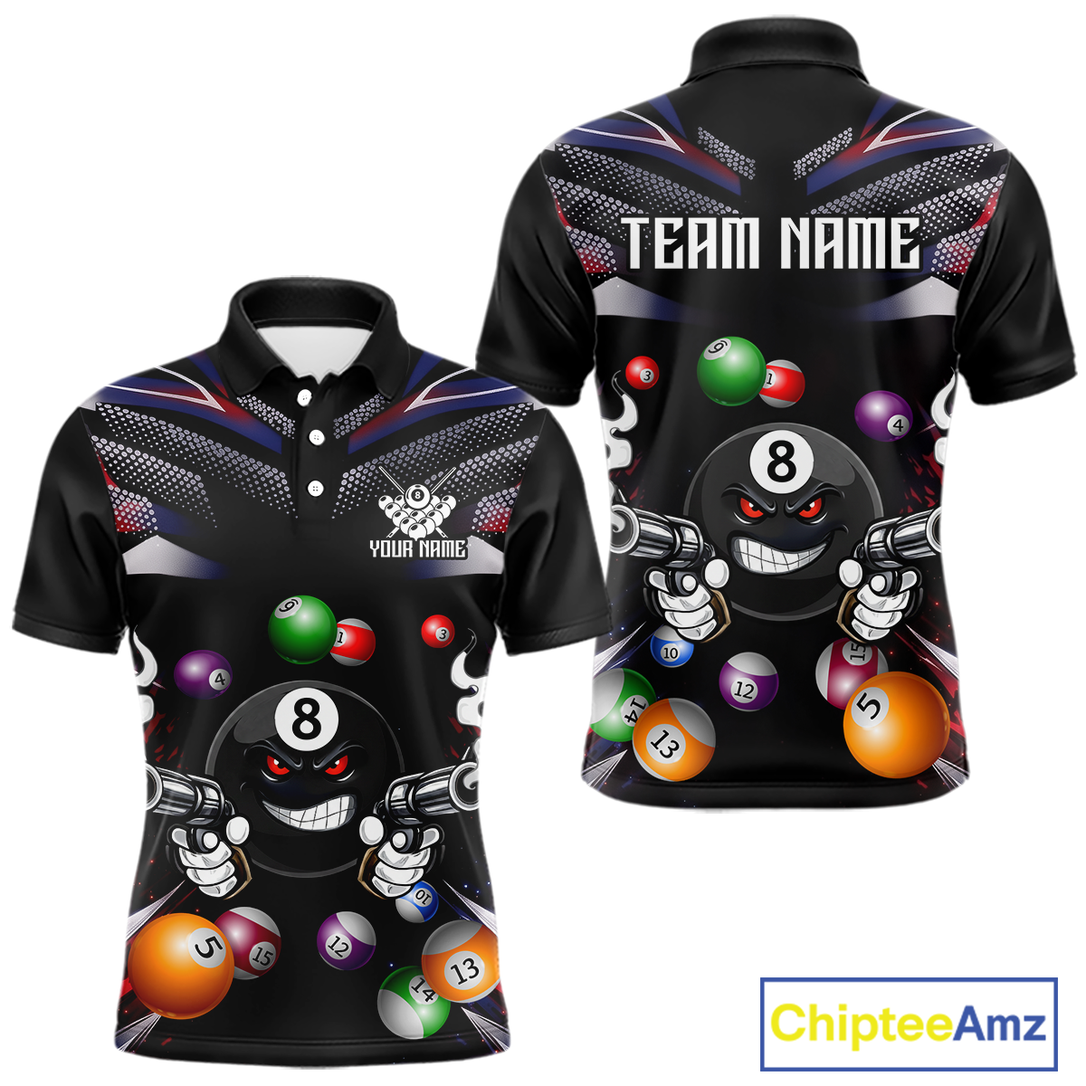 Custom Funny American Flag 8 Ball Pool Shirt for Men Billiard Jersey Polo & 1/4 Zip Billiard Shirt BHT16