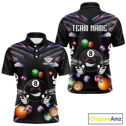 Custom Funny American Flag 8 Ball Pool Shirt for Men Billiard Jersey Polo & 1/4 Zip Billiard Shirt BHT16