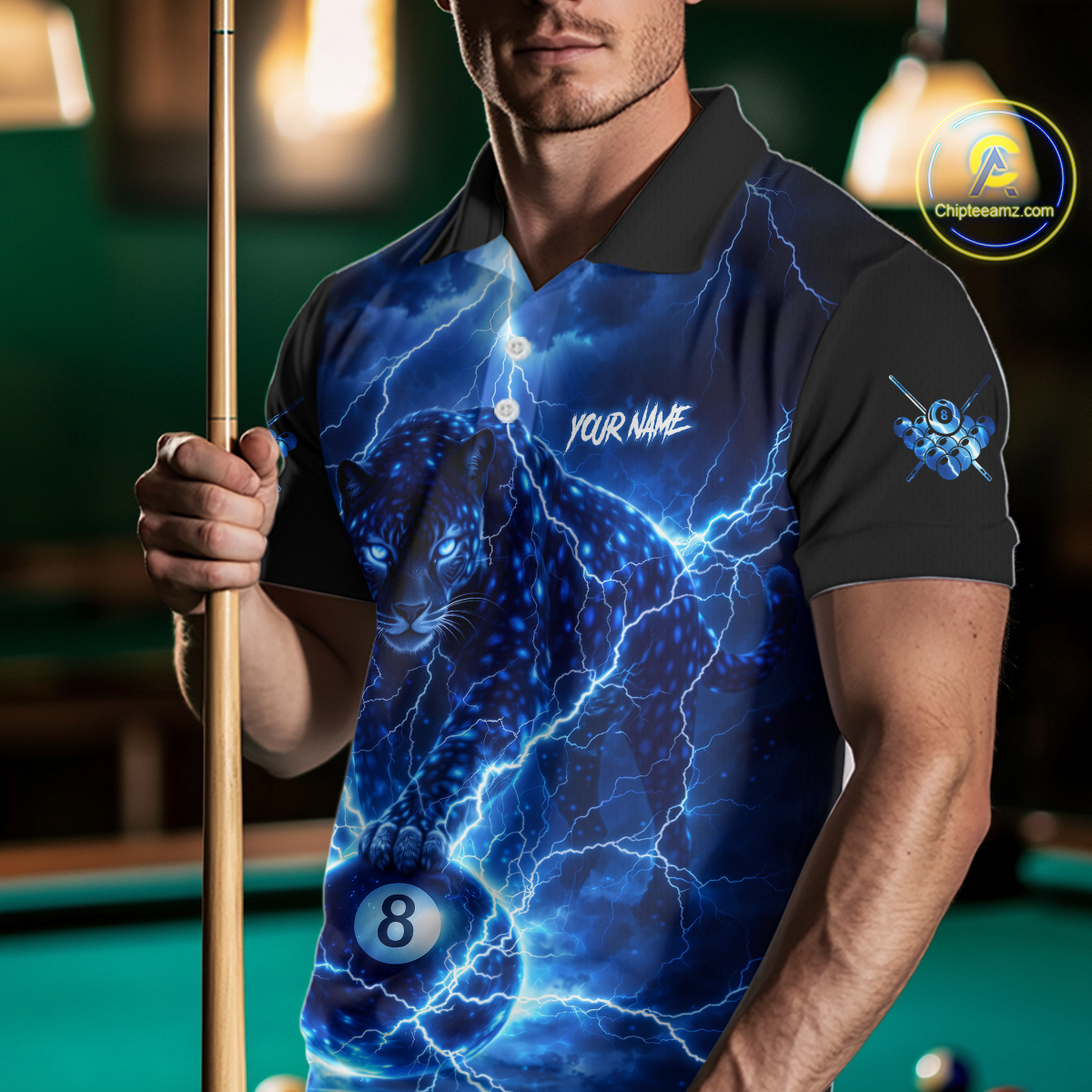 Peronalized Blue Thunder Lightning Leopard Custom Billiard Shirt for Men 8 Ball Billiard Jersey BHT17