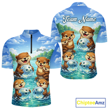 Load image into Gallery viewer, Custom Funny Otter Family Bowling Shirt DNA Bowling League Polo &amp; 1/4-Zip Bowling Outfit for Men QZT933