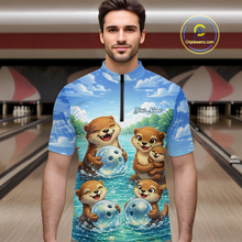 Load image into Gallery viewer, Custom Funny Otter Family Bowling Shirt DNA Bowling League Polo &amp; 1/4-Zip Bowling Outfit for Men QZT933