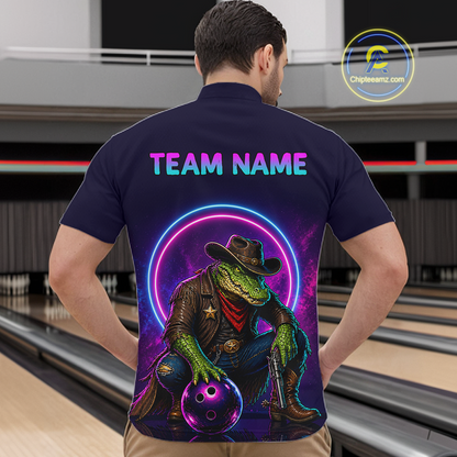 Custom Neon Cowboy Alliagator Bowling Shirt for Men Bowling Team Jersey Polo & Quarter-Zip Bowling Outfit QZT1013