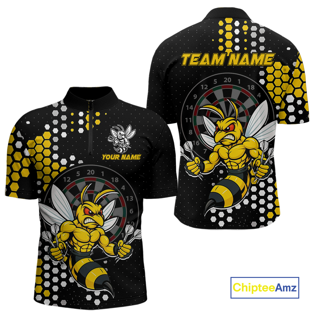 Custom Funny Bee Dart Team Shirt for Men Dart League Jersey Polo & 1/4-Zip Dartboard Shirt Outfit DHT17