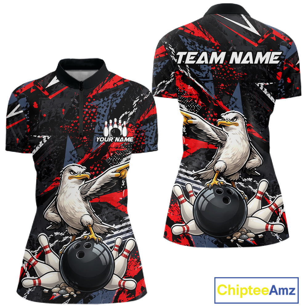 Custom Funny Gull Bowling Team Shirt for Women Bowling League Jersey Polo & Quarter-Zip QZT1016