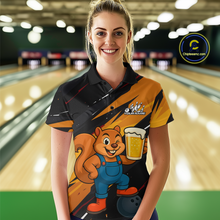 Load image into Gallery viewer, Funny Squirrel and Beer Bowling Team Shirt for Women Custom Bowling League Jersey Bowling Outfit QZT813