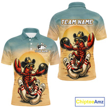 Load image into Gallery viewer, Polo shirt with a crawfish wearing a cowboy hat and sunglasses design, featuring 'Team Name' text on the back.