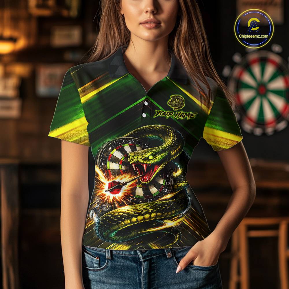 Yellow & Green Cobra Snake Dart Shirts for Women Custom Dart Team Jersey Polo & 1/4-Zip Dart Outfit DHT22