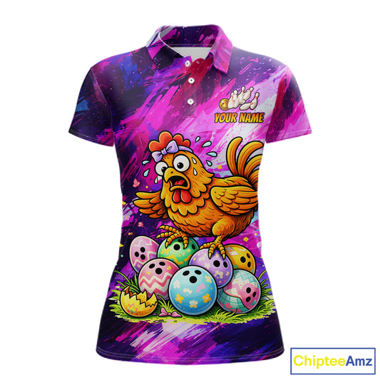 Custom Funny Chicken Bowling Team Shirt for Women Easter Bowling League Jersey Polo & 1/4-Zip QZT939