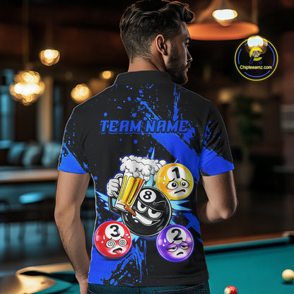 Custom Blue Funny 8 Ball Pool Billiard Team Shirts for Men Billiard League Jersey Polo &1/4 Zip BHT2