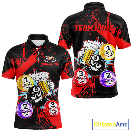 Custom Red Funny 8 Ball Pool Billiard Team Shirts for Men Billiard League Jersey Polo &1/4 Zip BHT2