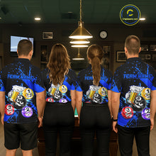 Load image into Gallery viewer, Custom Blue Funny 8 Ball Pool Billiard Team Shirts for Men Billiard League Jersey Polo &amp;1/4 Zip BHT2