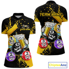 Load image into Gallery viewer, Custom Yellow Funny 8 Ball Pool Billiard Team Shirts for Women Billiard League Jersey Polo &amp;1/4 Zip BHT2