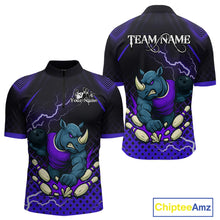 Load image into Gallery viewer, Custom Funny Purple Rhino Bowling Team Shirt for Men Bowling Jersey Polo, Quarter-Zip Outfit QZT805