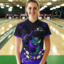 Load image into Gallery viewer, Custom Funny Purple Rhino Bowling Team Shirt for Women Bowling Jersey Polo, Quarter-Zip Outfit QZT805