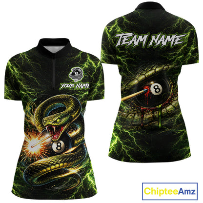 Custom Green Cobra Snake Billiard Jersey for Women 8 Ball Billiard Shirt for Team Polo & 1/4 Zip BHT8