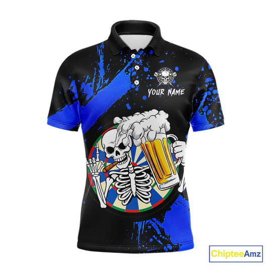 Custom Blue Skeleton Dart Jersey for Team Polo & 1/4 Zip Beer Dartboard Shirts Dart Jerseys Gift for Men DHT3