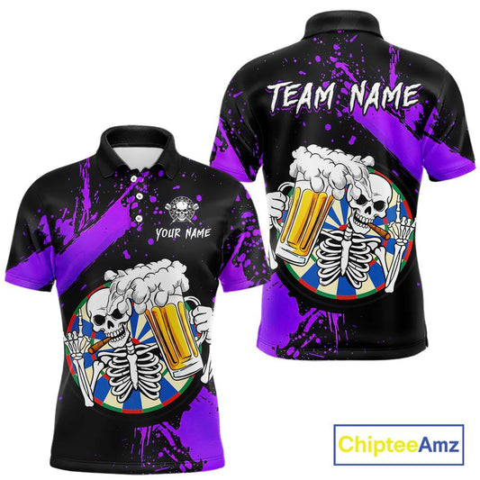 Custom Purple Skeleton Dart Jersey for Team Polo & 1/4 Zip Beer Dartboard Shirts Dart Jerseys Gift for Men DHT3