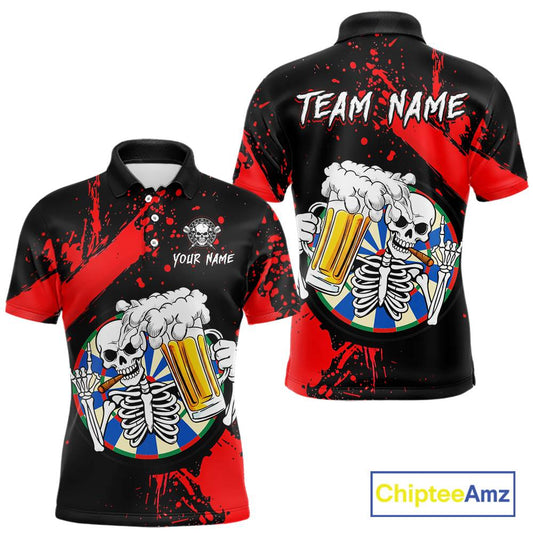 Custom Red Skeleton Dart Jersey for Team Polo & 1/4 Zip Beer Dartboard Shirts Dart Jerseys Gift for Men DHT3