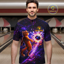 Load image into Gallery viewer, Galaxy Funny Cat Bowling Shirt for Men Custom Bowling League Jersey Polo &amp; Quarter-Zip Bowler Gift QZT918