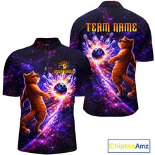 Load image into Gallery viewer, Galaxy Funny Cat Bowling Shirt for Men Custom Bowling League Jersey Polo &amp; Quarter-Zip Bowler Gift QZT918