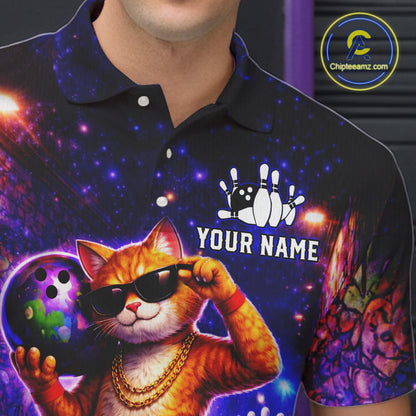 Custom Graffiti Funny Cat Bowling Shirt for Men Bowling League Jersey Polo & Quarter-Zip Bowling Outfit QZT919
