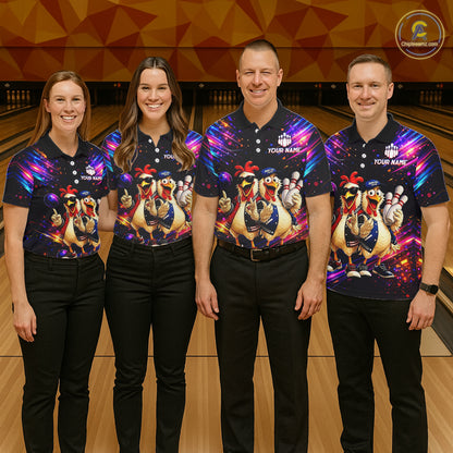 Custom Neon Funny Chicken Bowling Team Jersey for Women Bowling Buddy Shirt Bowling Tournament Polo & Quarter-Zip QZT956