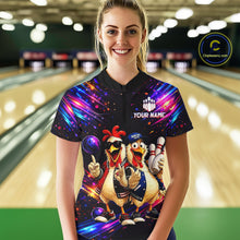 Load image into Gallery viewer, Custom Neon Funny Chicken Bowling Team Jersey for Women Bowling Buddy Shirt Bowling Tournament Polo &amp; Quarter-Zip QZT956