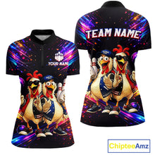 Load image into Gallery viewer, Custom Neon Funny Chicken Bowling Team Jersey for Women Bowling Buddy Shirt Bowling Tournament Polo &amp; Quarter-Zip QZT956