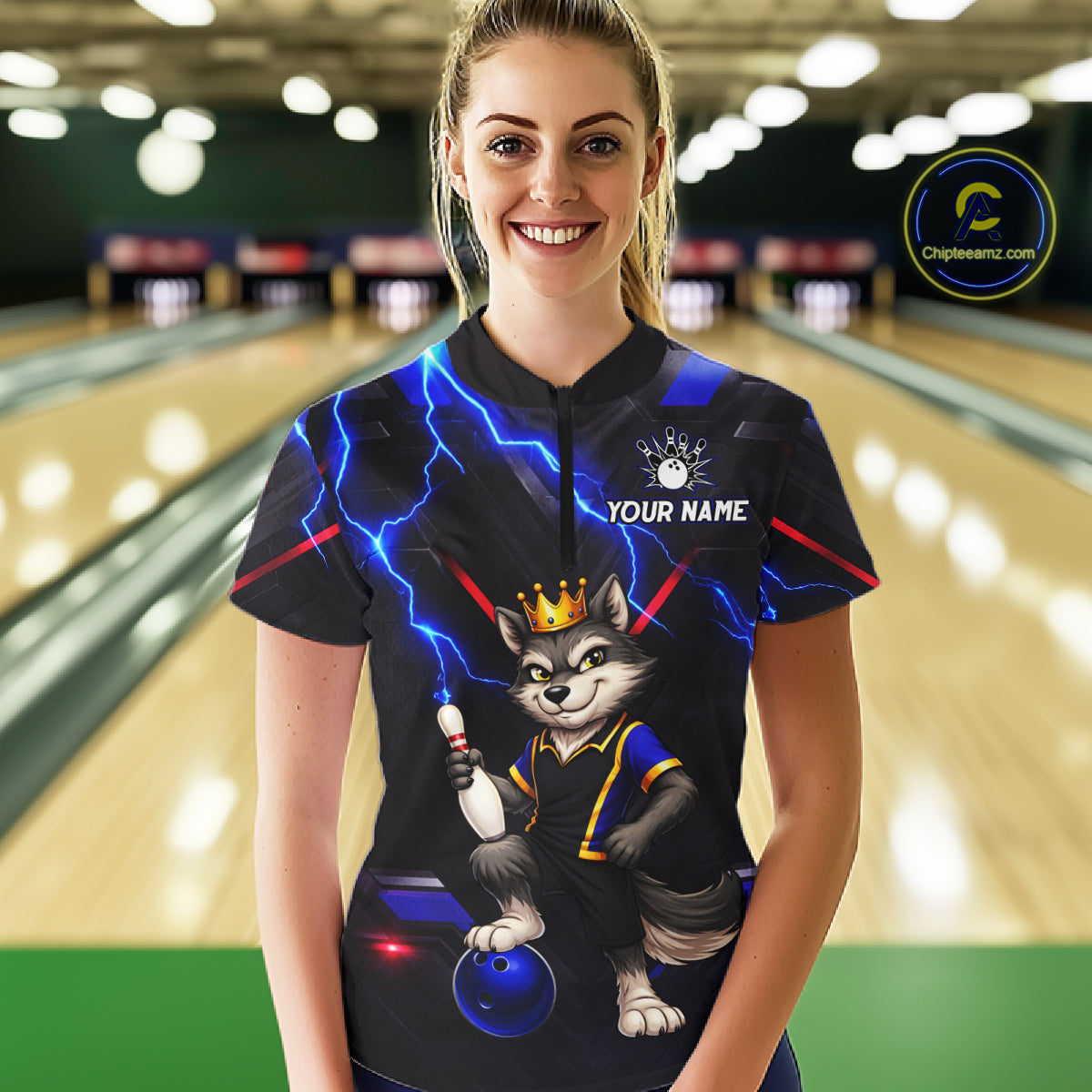 Custom Funny King Wolf Bowling Shirt for Women Crown Bowling Jersey Thunder Bowling Shirt Polo & Quarter-Zip QZT962